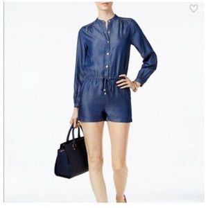 Michael Kors Chambray Romper Shorts Jumper